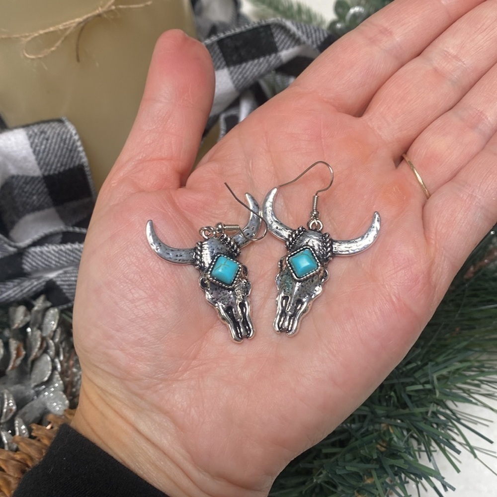 Boho western horn earrings w vintage spell gypsy cowboy/Navajo/Pendleton…